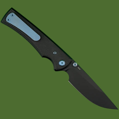 Chaves Blue Label Liberation 229 Liner Lock Black Knurled Aluminum Handles Blue Hardware (Black Drop Point)
