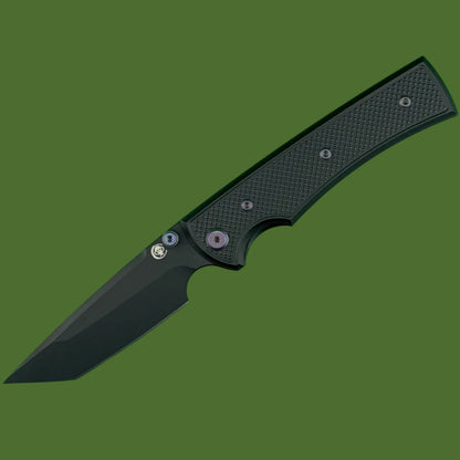 Chaves Blue Label Liberation 229 Liner Lock Black Knurled Aluminum Handles Purple Hardware (Black Tanto)