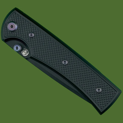 Chaves Blue Label Liberation 229 Liner Lock Black Knurled Aluminum Handles Purple Hardware (Black Tanto)