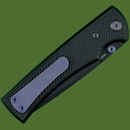 Chaves Blue Label Liberation 229 Liner Lock Black Knurled Aluminum Handles Purple Hardware (Black Tanto)