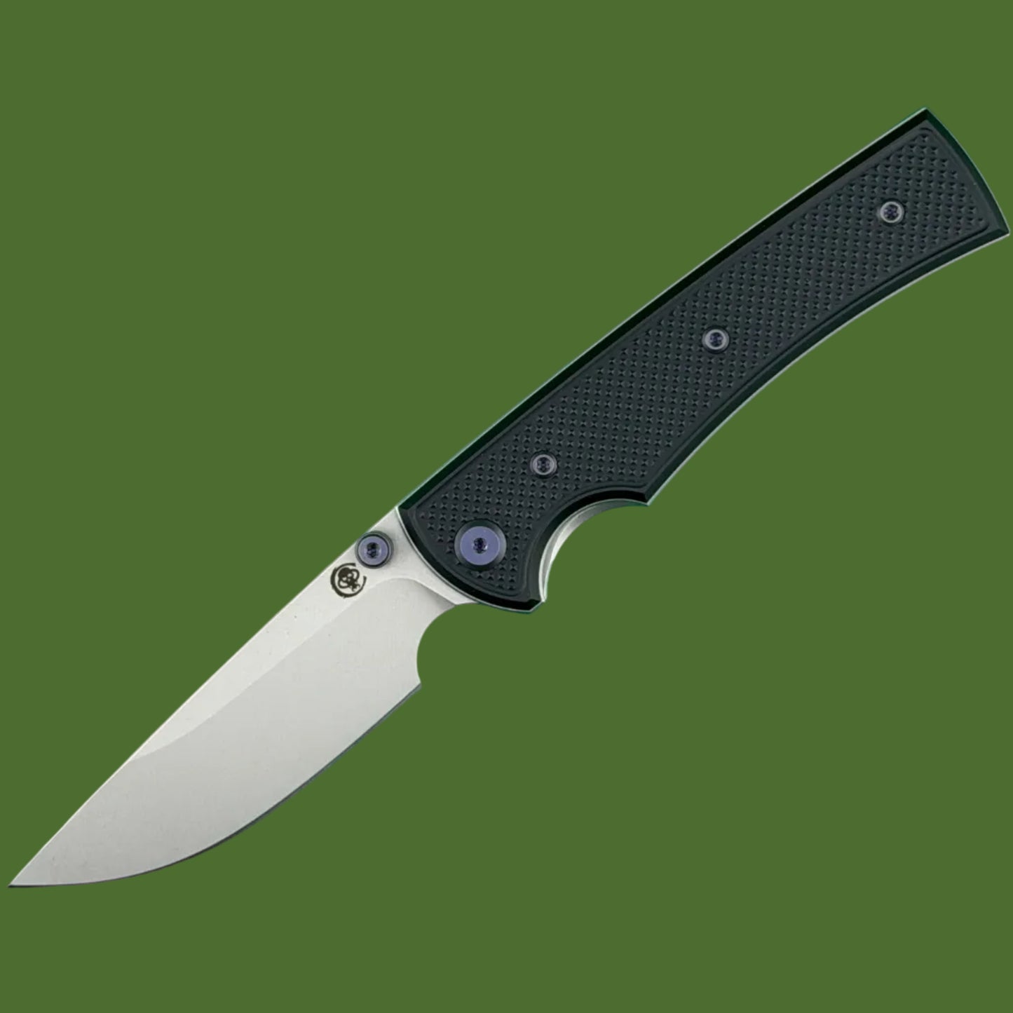 Chaves Blue Label Liberation 229 Liner Lock Black Knurled Aluminum Handles Purple Hardware (Stonewash Drop Point)