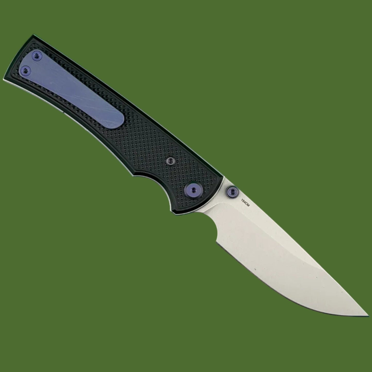 Chaves Blue Label Liberation 229 Liner Lock Black Knurled Aluminum Handles Purple Hardware (Stonewash Drop Point)