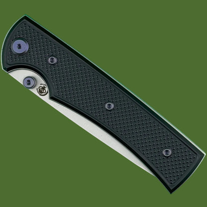 Chaves Blue Label Liberation 229 Liner Lock Black Knurled Aluminum Handles Purple Hardware (Stonewash Drop Point)