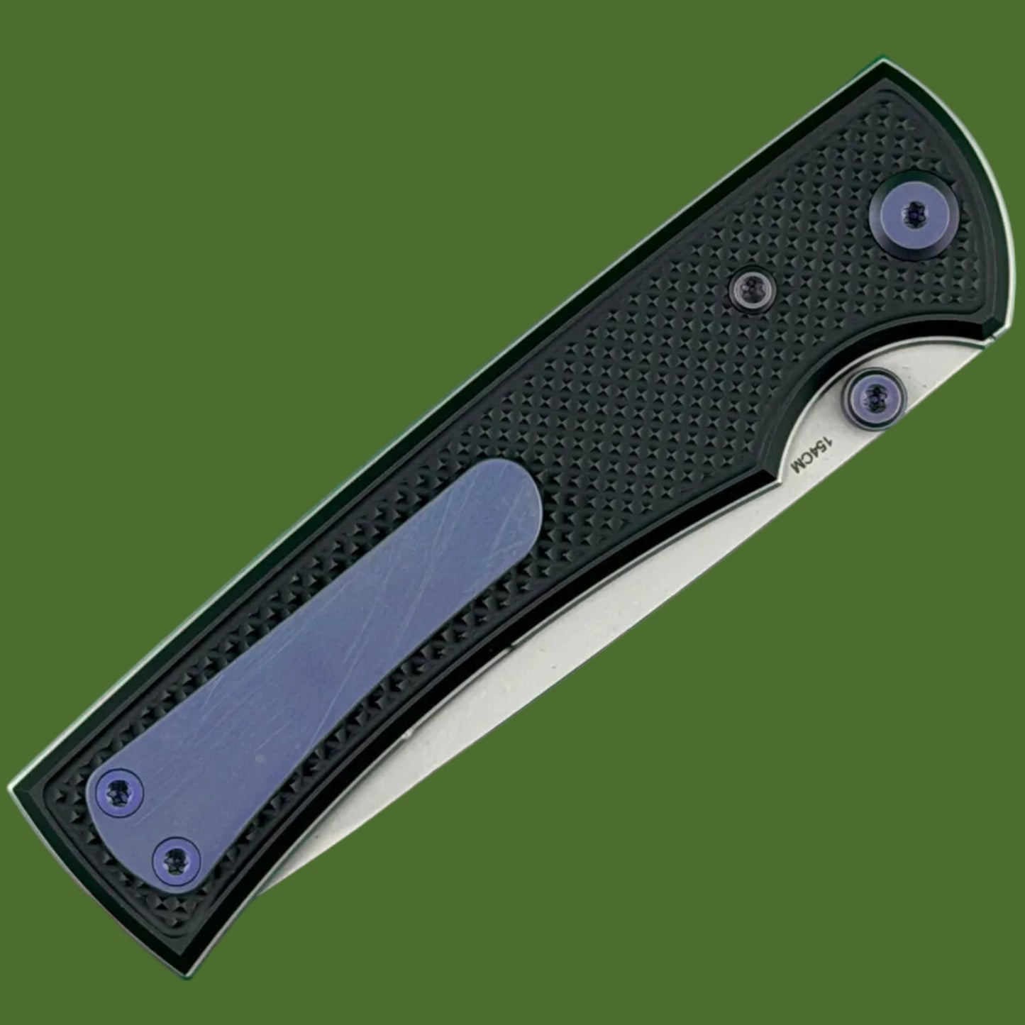 Chaves Blue Label Liberation 229 Liner Lock Black Knurled Aluminum Handles Purple Hardware (Stonewash Drop Point)