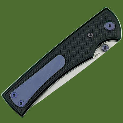 Chaves Blue Label Liberation 229 Liner Lock Black Knurled Aluminum Handles Purple Hardware (Stonewash Drop Point)