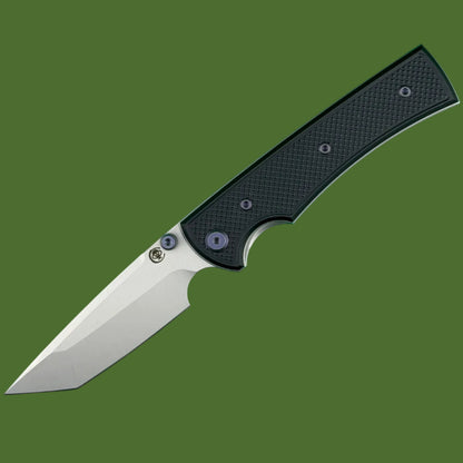 Chaves Blue Label Liberation 229 Liner Lock Black Knurled Aluminum Handles Purple Hardware (Stonewash Tanto)