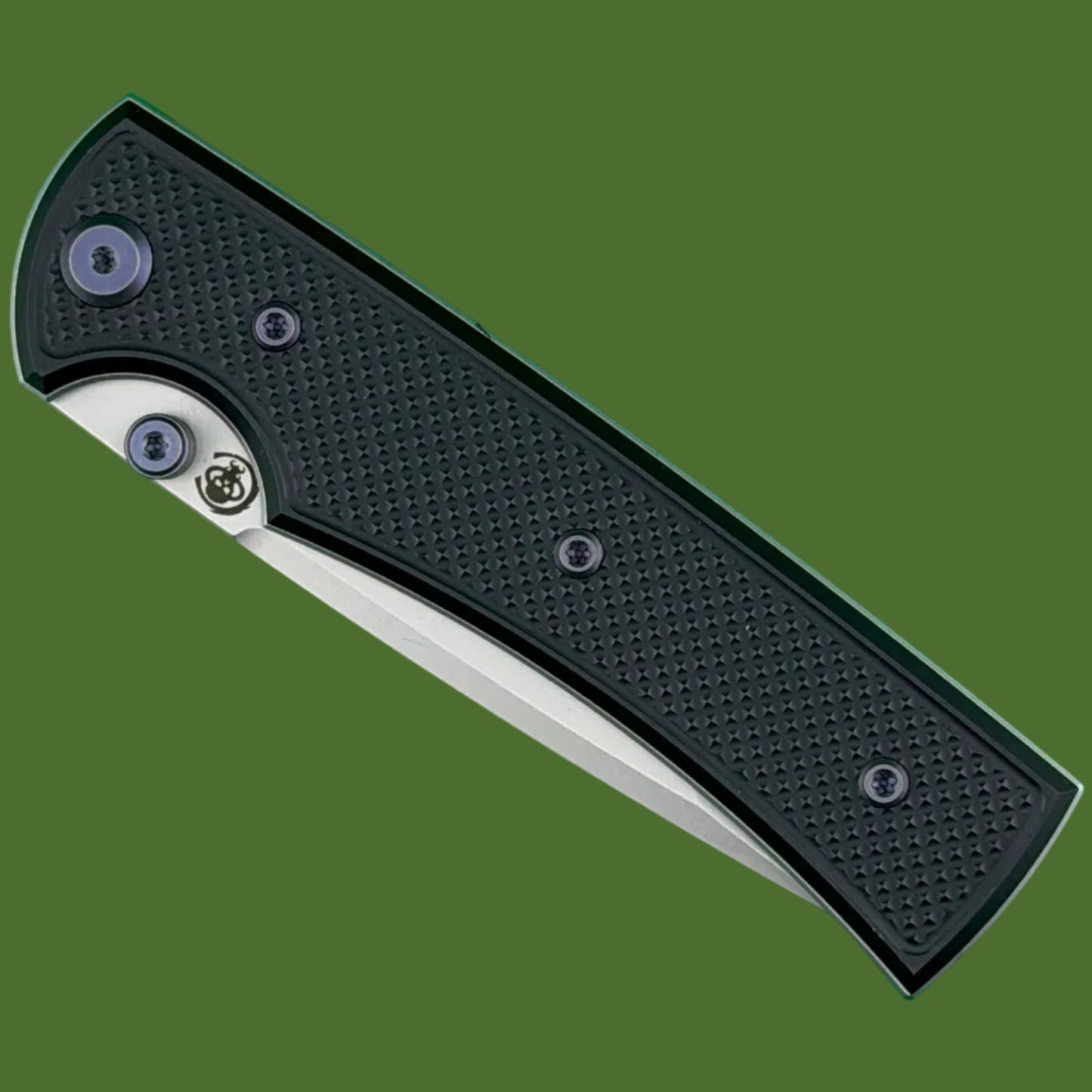 Chaves Blue Label Liberation 229 Liner Lock Black Knurled Aluminum Handles Purple Hardware (Stonewash Tanto)