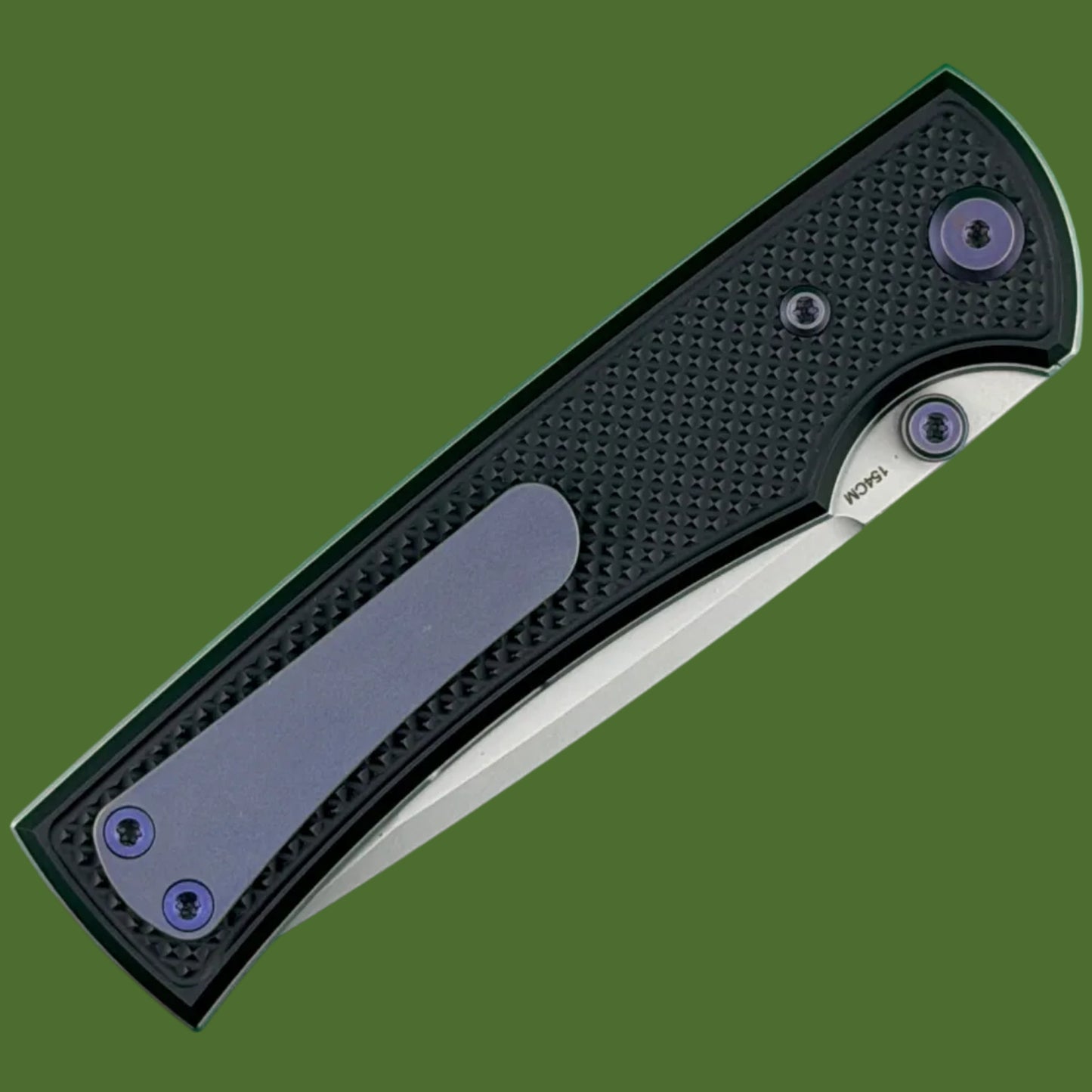 Chaves Blue Label Liberation 229 Liner Lock Black Knurled Aluminum Handles Purple Hardware (Stonewash Tanto)