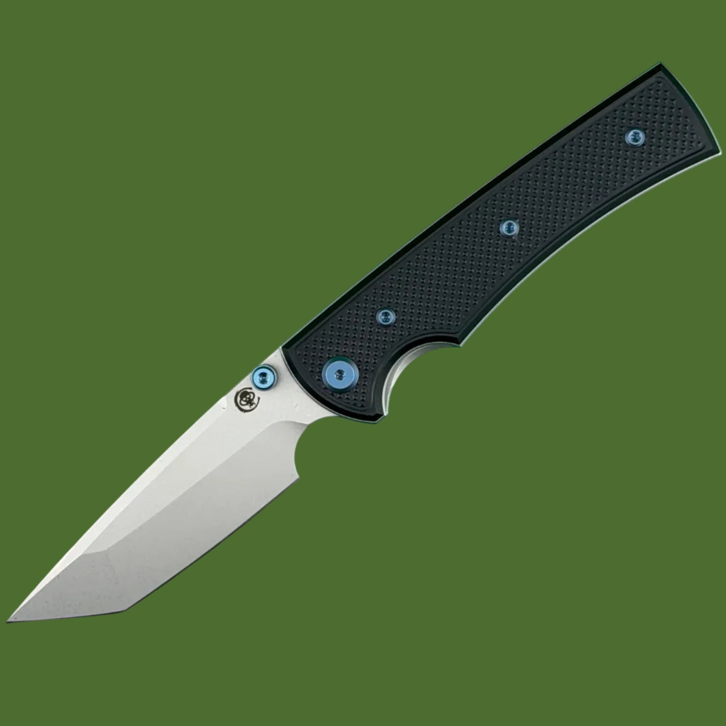 Chaves Blue Label Liberation 229 Liner Lock Black Knurled Aluminum Handles Blue Hardware (Stonewash Tanto)