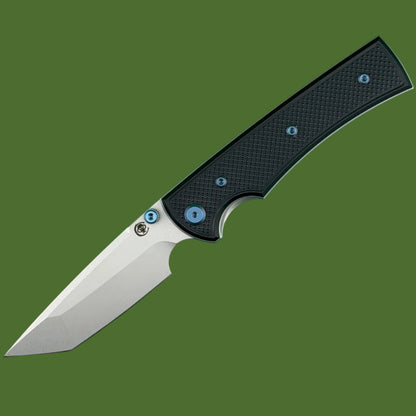 Chaves Blue Label Liberation 229 Liner Lock Black Knurled Aluminum Handles Blue Hardware (Stonewash Tanto)