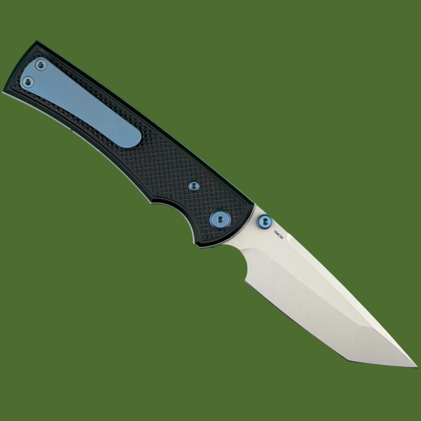 Chaves Blue Label Liberation 229 Liner Lock Black Knurled Aluminum Handles Blue Hardware (Stonewash Tanto)