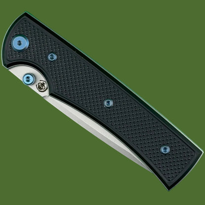 Chaves Blue Label Liberation 229 Liner Lock Black Knurled Aluminum Handles Blue Hardware (Stonewash Tanto)