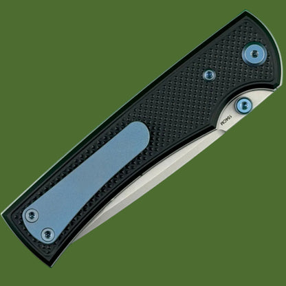 Chaves Blue Label Liberation 229 Liner Lock Black Knurled Aluminum Handles Blue Hardware (Stonewash Tanto)