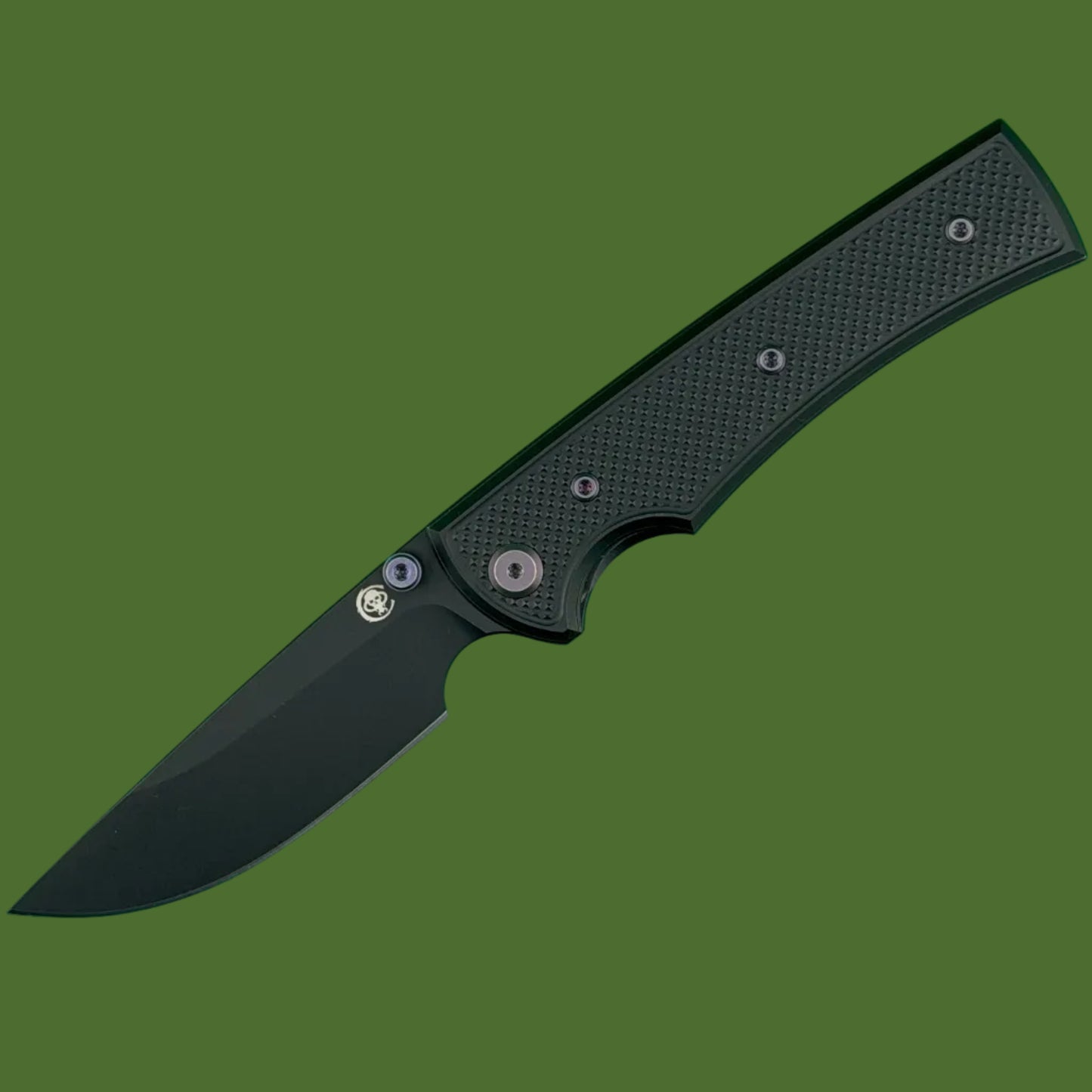 Chaves Blue Label Liberation 229 Liner Lock Black Knurled Aluminum Handles Purple Hardware (Black Drop Point)