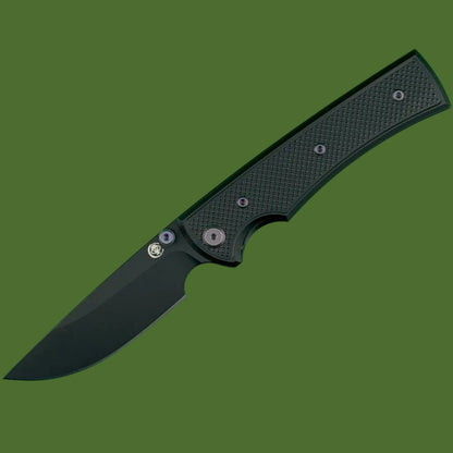 Chaves Blue Label Liberation 229 Liner Lock Black Knurled Aluminum Handles Purple Hardware (Black Drop Point)