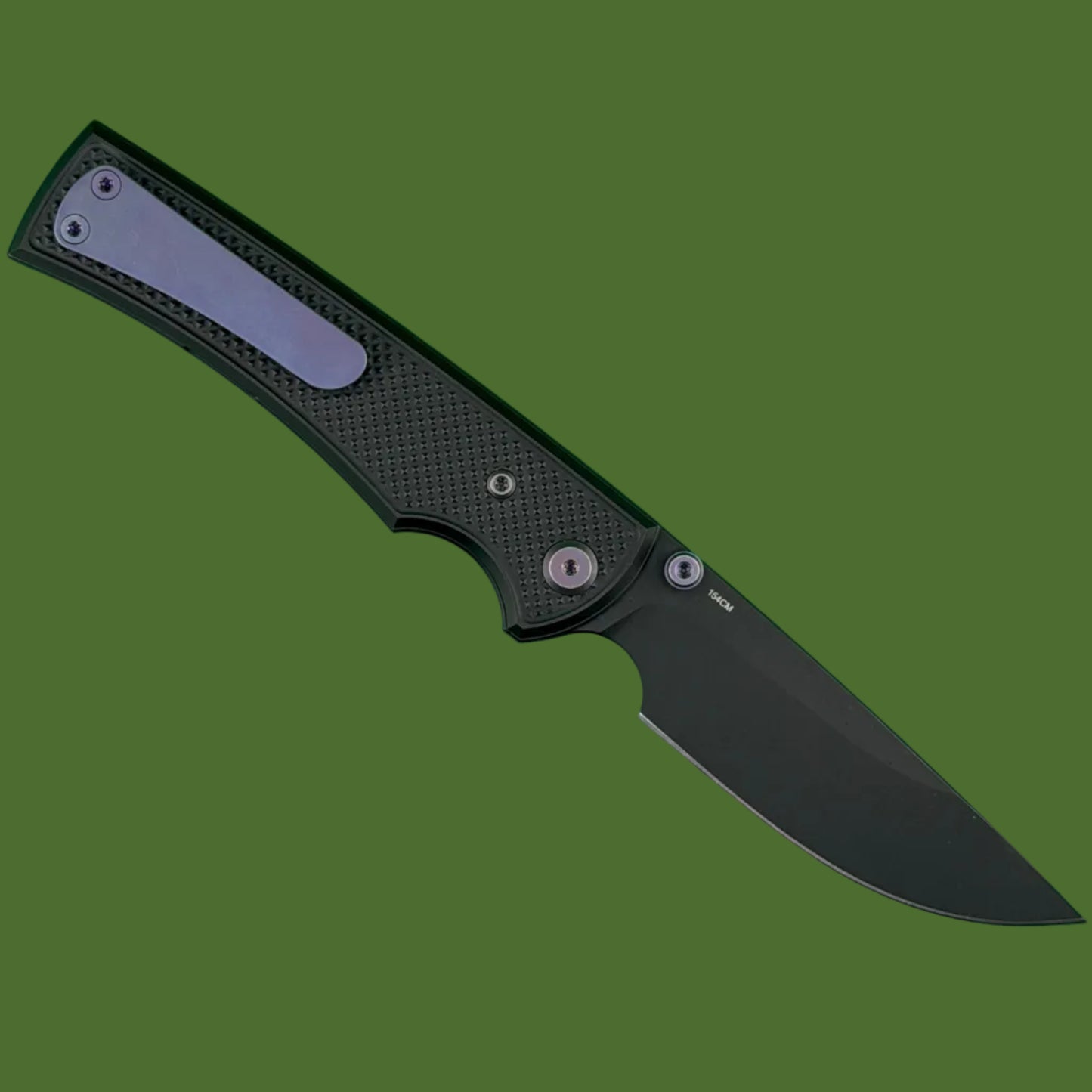 Chaves Blue Label Liberation 229 Liner Lock Black Knurled Aluminum Handles Purple Hardware (Black Drop Point)