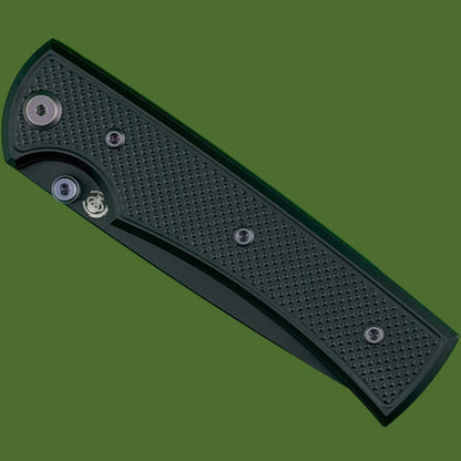 Chaves Blue Label Liberation 229 Liner Lock Black Knurled Aluminum Handles Purple Hardware (Black Drop Point)