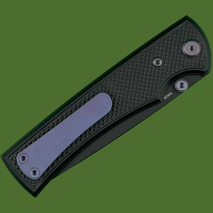 Chaves Blue Label Liberation 229 Liner Lock Black Knurled Aluminum Handles Purple Hardware (Black Drop Point)