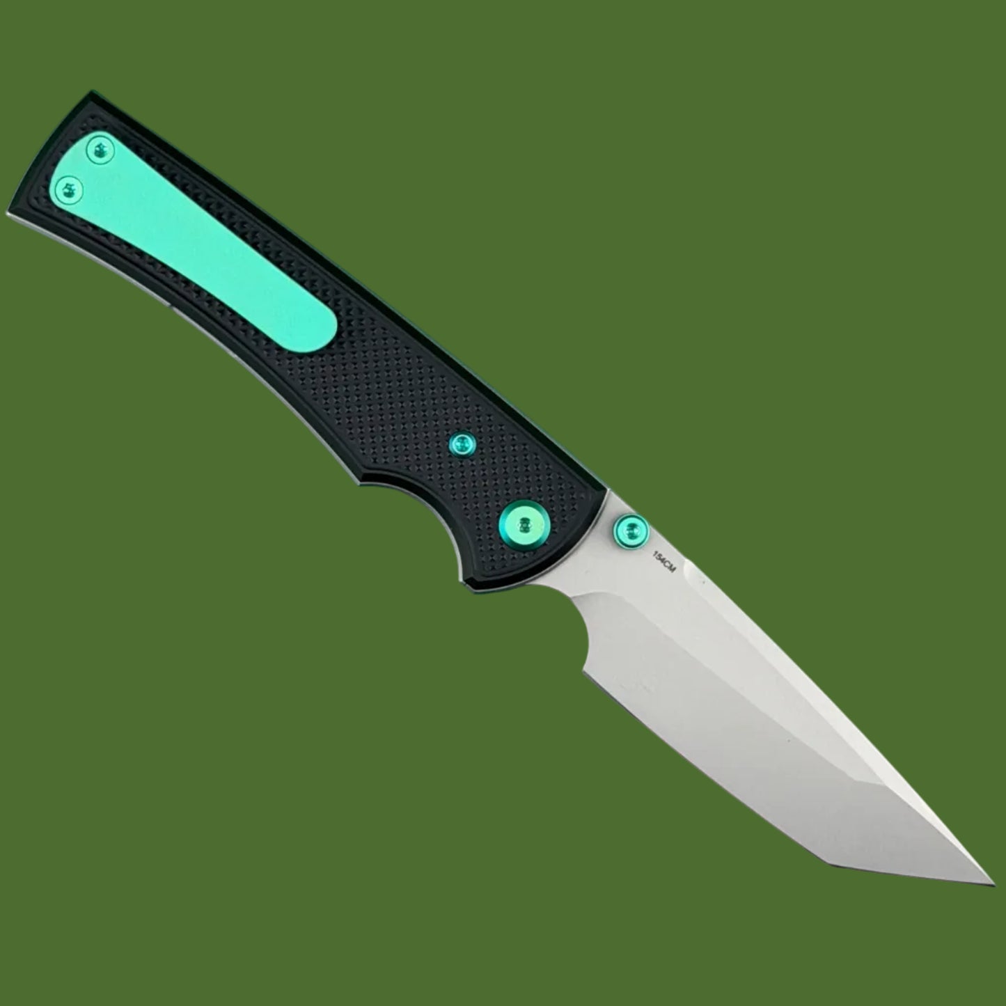 Chaves Blue Label Liberation 229 Liner Lock Black Knurled Aluminum Handles Green Hardware (Stonewash Tanto)