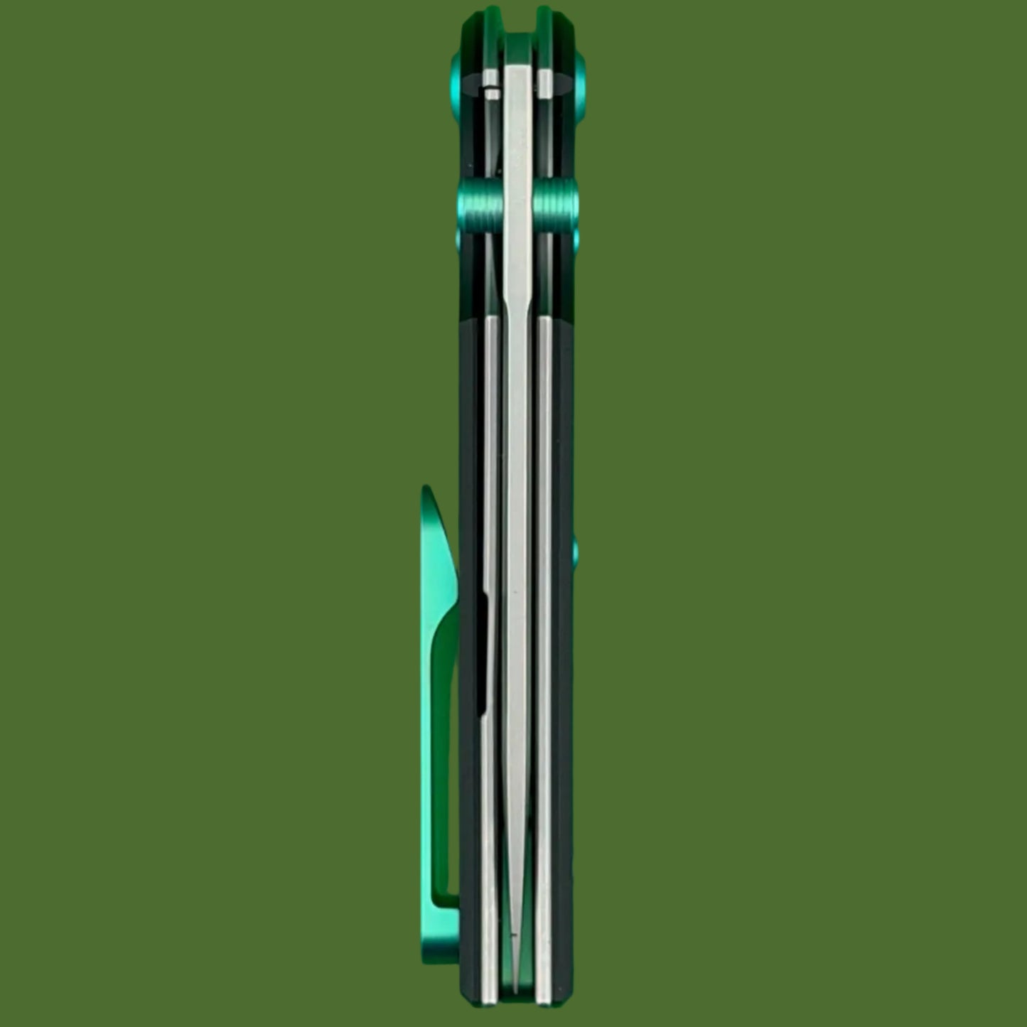 Chaves Blue Label Liberation 229 Liner Lock Black Knurled Aluminum Handles Green Hardware (Stonewash Tanto)