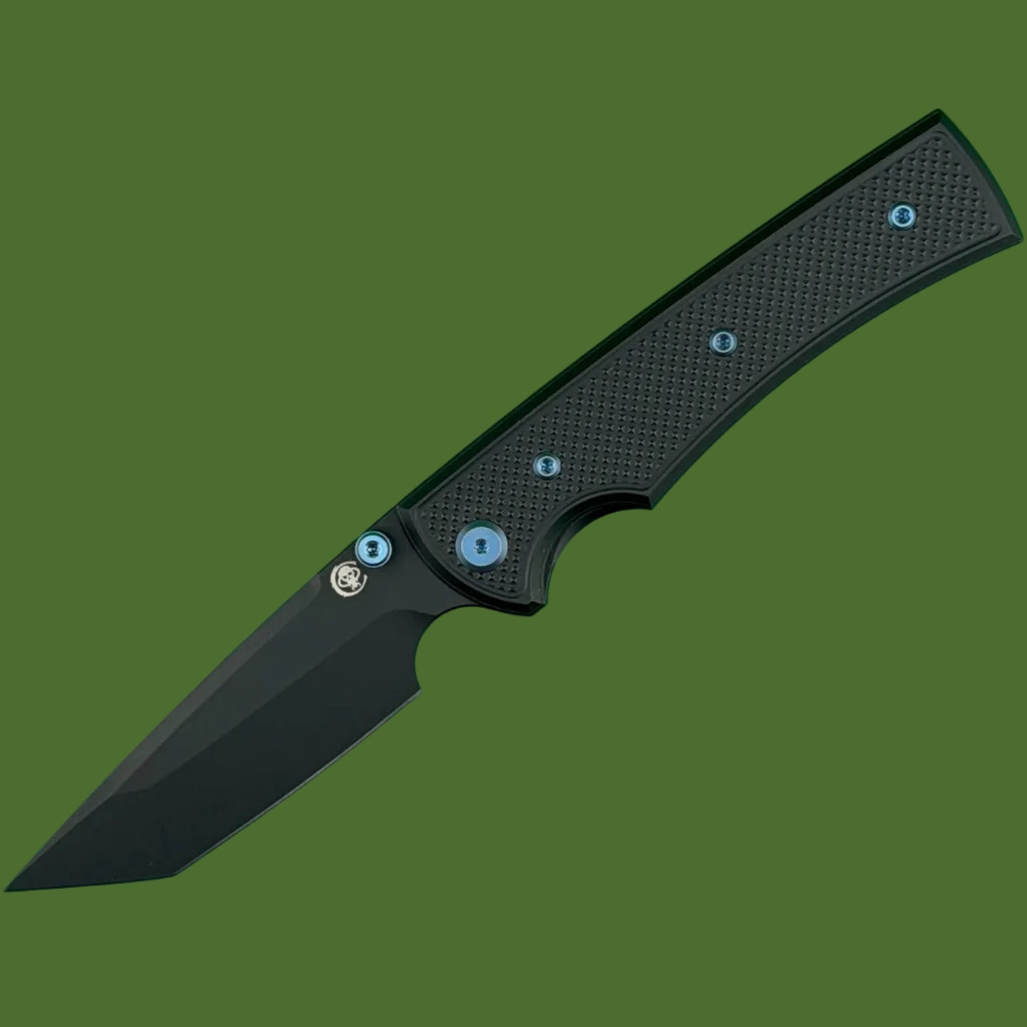 Chaves Blue Label Liberation 229 Liner Lock Black Knurled Aluminum Handles Blue Hardware (Black Tanto)