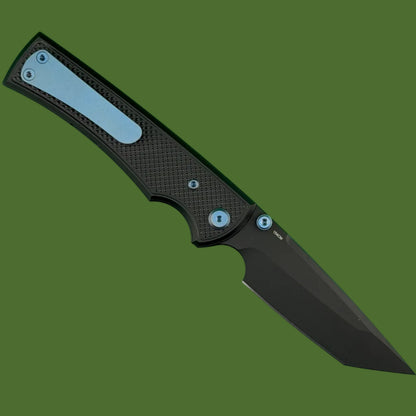 Chaves Blue Label Liberation 229 Liner Lock Black Knurled Aluminum Handles Blue Hardware (Black Tanto)