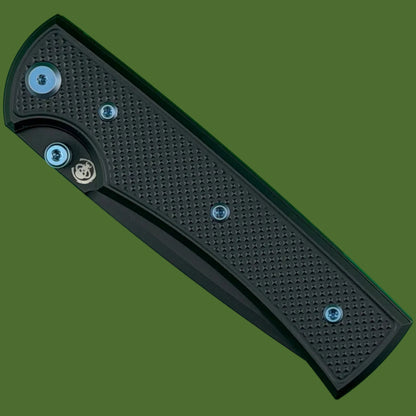 Chaves Blue Label Liberation 229 Liner Lock Black Knurled Aluminum Handles Blue Hardware (Black Tanto)