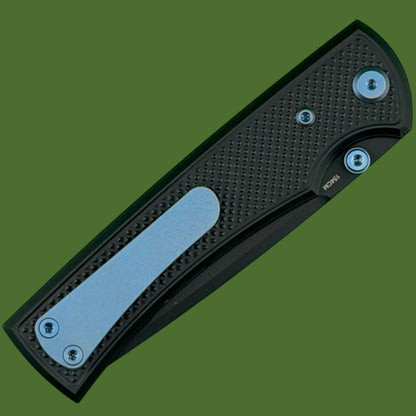 Chaves Blue Label Liberation 229 Liner Lock Black Knurled Aluminum Handles Blue Hardware (Black Tanto)
