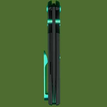 Chaves Blue Label Liberation 229 Liner Lock Black Knurled Aluminum Handles Green Hardware (Black Drop Point)