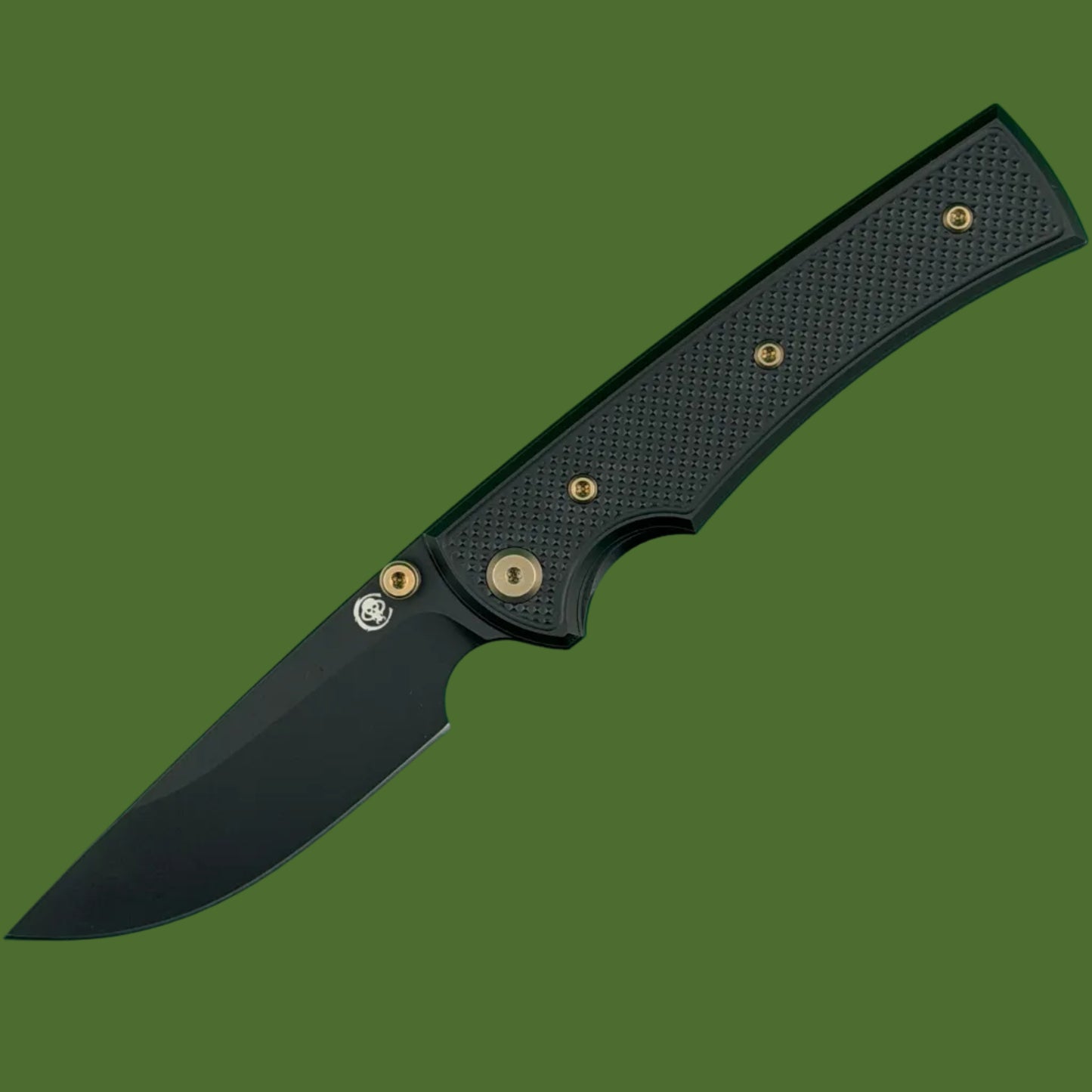 Chaves Blue Label Liberation 229 Liner Lock Black Knurled Aluminum Handles Bronze Hardware (Black Drop Point)