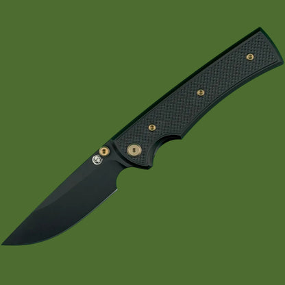 Chaves Blue Label Liberation 229 Liner Lock Black Knurled Aluminum Handles Bronze Hardware (Black Drop Point)