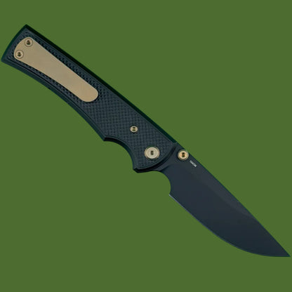 Chaves Blue Label Liberation 229 Liner Lock Black Knurled Aluminum Handles Bronze Hardware (Black Drop Point)