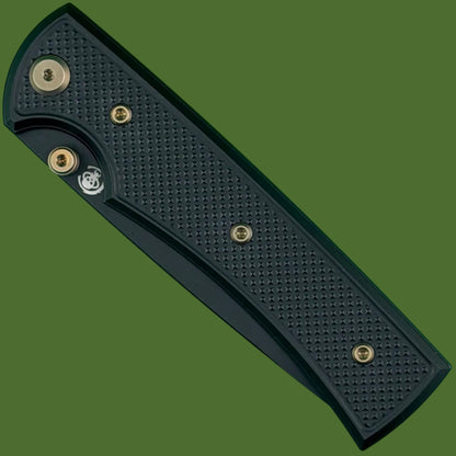 Chaves Blue Label Liberation 229 Liner Lock Black Knurled Aluminum Handles Bronze Hardware (Black Drop Point)