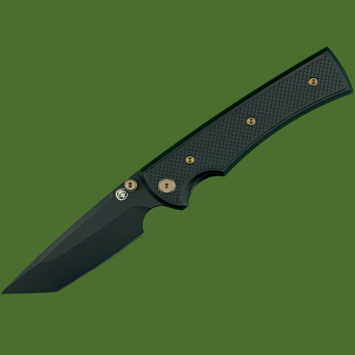 Chaves Blue Label Liberation 229 Liner Lock Black Knurled Aluminum Handles Bronze Hardware (Black Tanto)