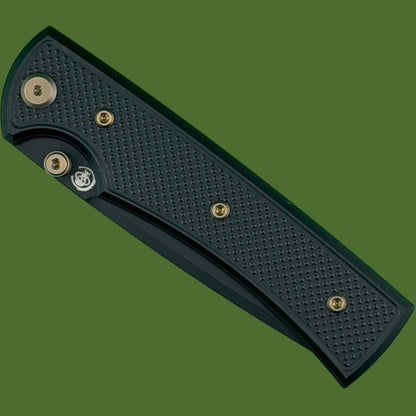 Chaves Blue Label Liberation 229 Liner Lock Black Knurled Aluminum Handles Bronze Hardware (Black Tanto)
