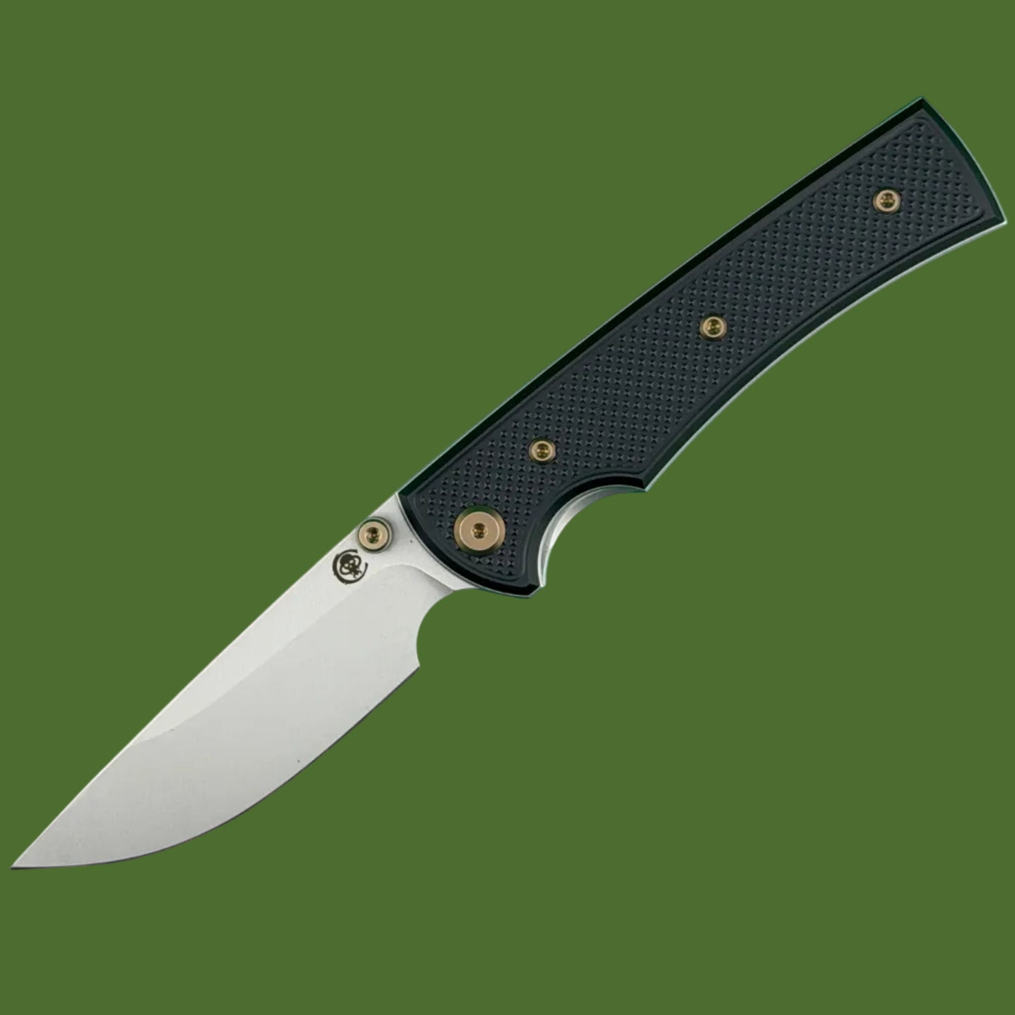 Chaves Blue Label Liberation 229 Liner Lock Black Knurled Aluminum Handles Bronze Hardware (Stonewash Drop Point)