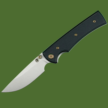 Chaves Blue Label Liberation 229 Liner Lock Black Knurled Aluminum Handles Bronze Hardware (Stonewash Drop Point)