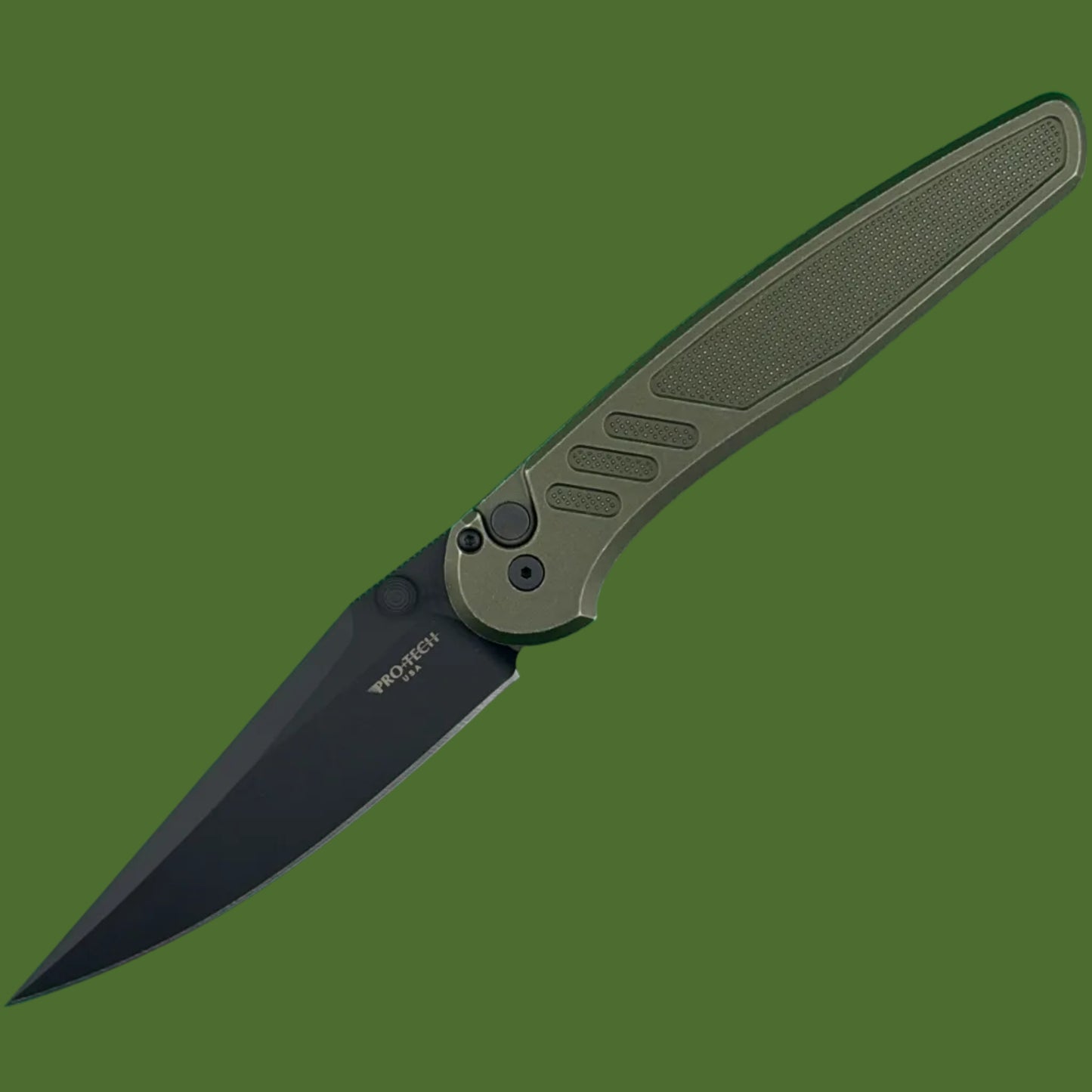 Protech Peace Neighbor Avalon Button Lock Battleworn OD Green Handle DLC Blade PN1103-BWGREEN