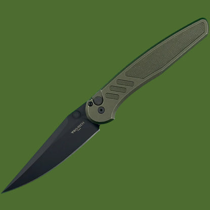 Protech Peace Neighbor Avalon Button Lock Battleworn OD Green Handle DLC Blade PN1103-BWGREEN