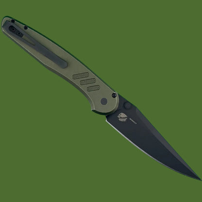 Protech Peace Neighbor Avalon Button Lock Battleworn OD Green Handle DLC Blade PN1103-BWGREEN