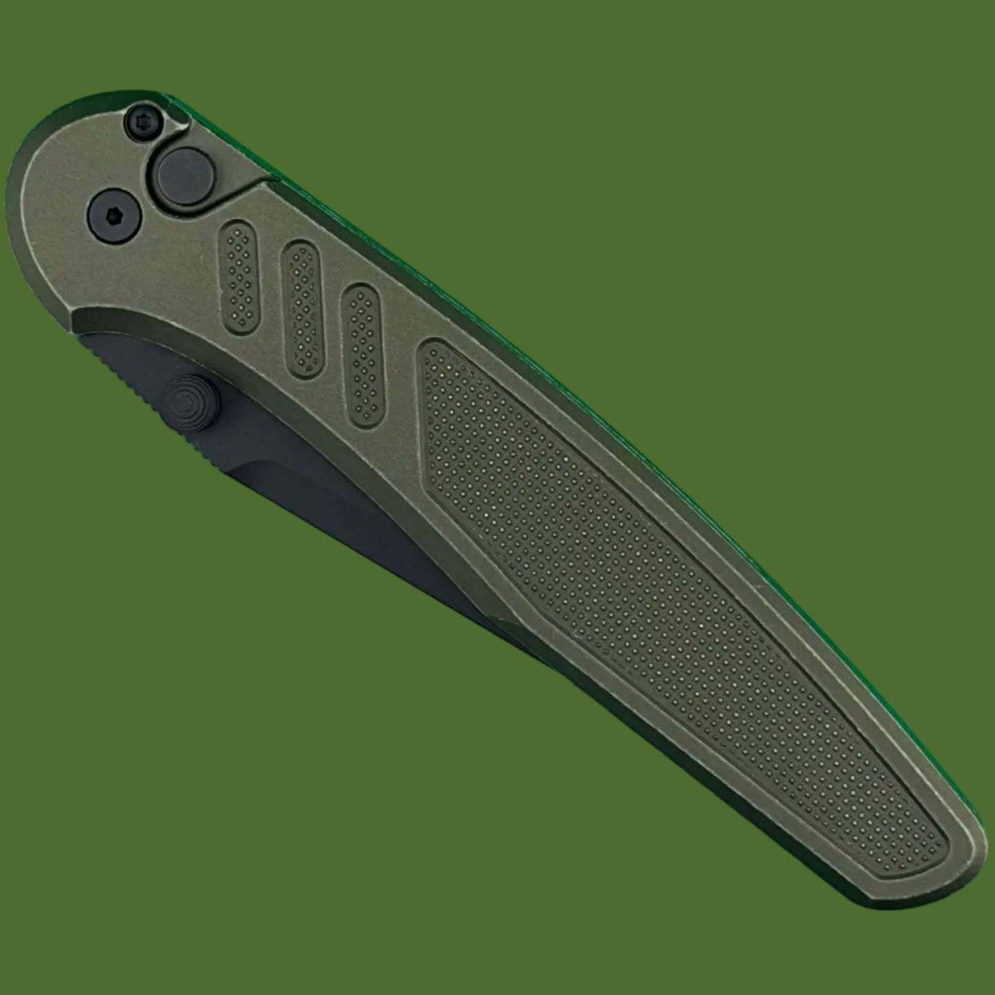 Protech Peace Neighbor Avalon Button Lock Battleworn OD Green Handle DLC Blade PN1103-BWGREEN