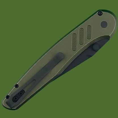 Protech Peace Neighbor Avalon Button Lock Battleworn OD Green Handle DLC Blade PN1103-BWGREEN