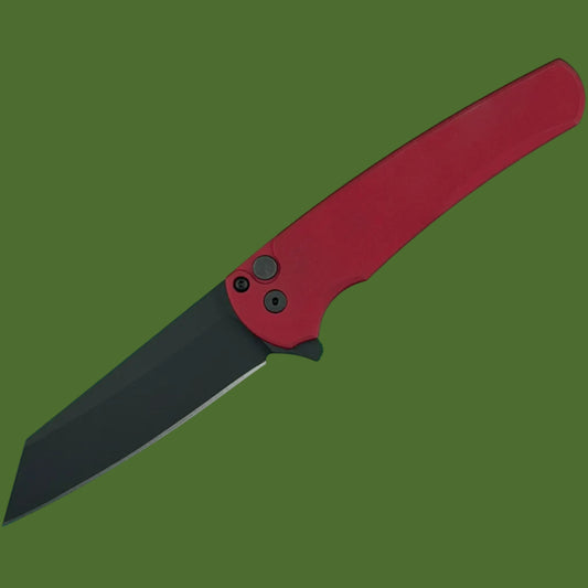 Protech Malibu Button Lock Flipper Red/Black Smooth Handle Reverse Tanto 5403-RED
