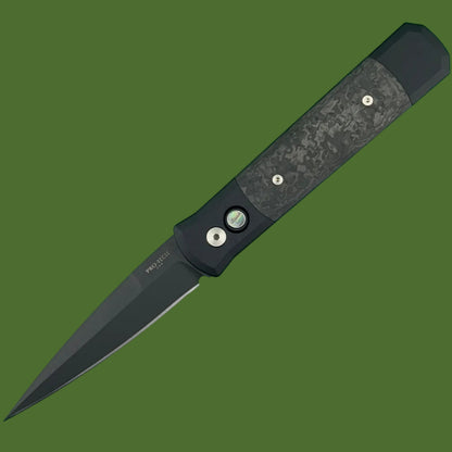 Protech Godfather Auto Black TechnoCarbo Inlays DLC Blade Black Lip Pearl Button 905-LTDTCBlack