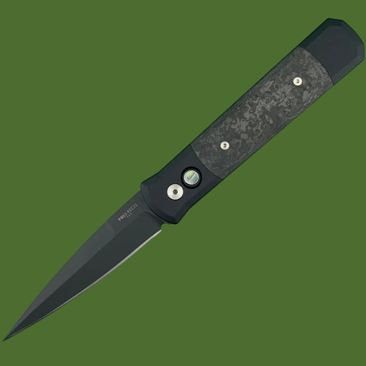 Protech Godfather Auto Black TechnoCarbo Inlays DLC Blade Black Lip Pearl Button 905-LTDTCBlack