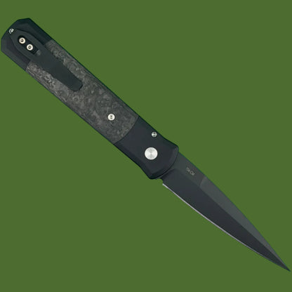 Protech Godfather Auto Black TechnoCarbo Inlays DLC Blade Black Lip Pearl Button 905-LTDTCBlack