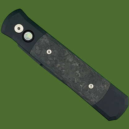 Protech Godfather Auto Black TechnoCarbo Inlays DLC Blade Black Lip Pearl Button 905-LTDTCBlack