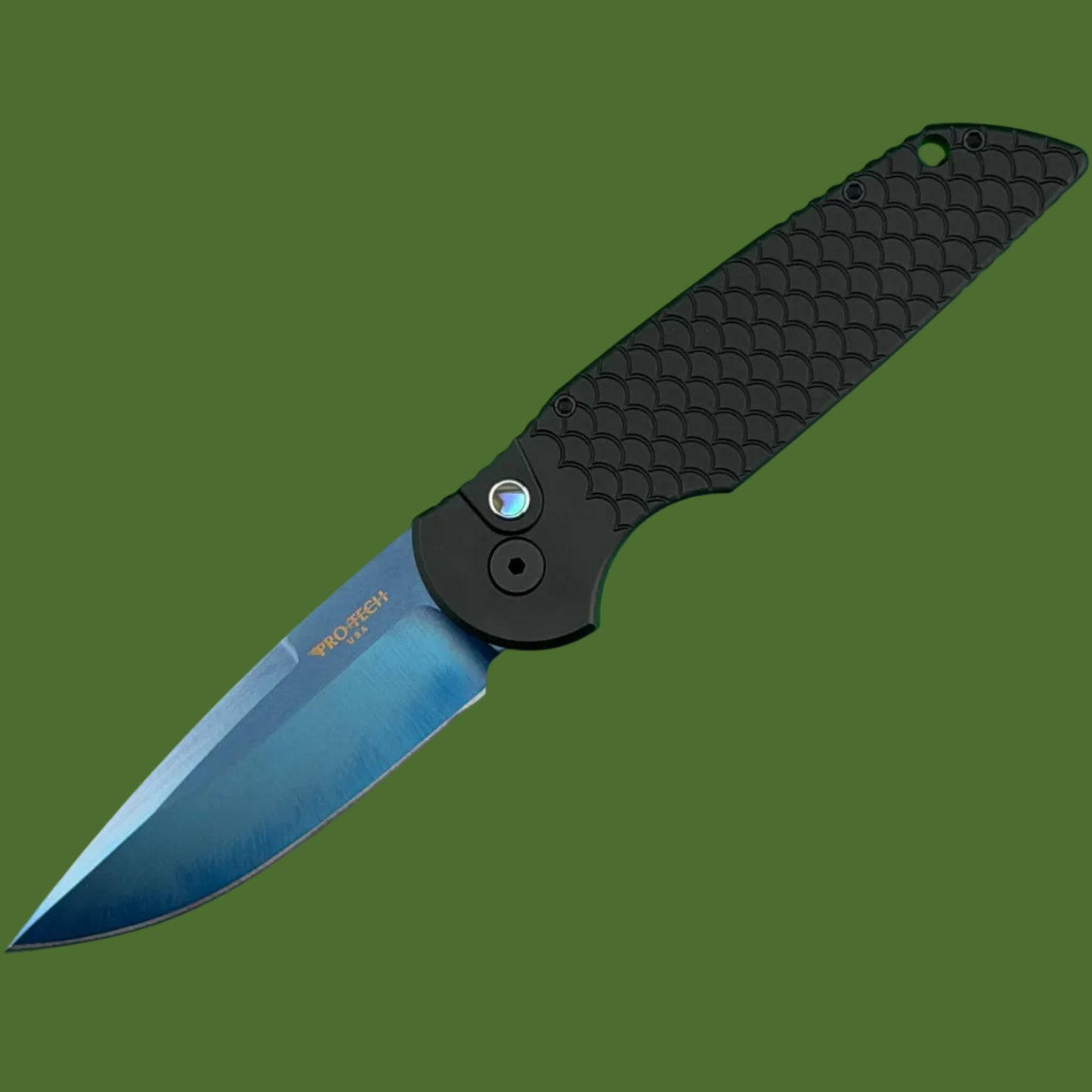 Protech TR-3 X1 Sapphire Blue Auto Black Fish Scale Aluminum