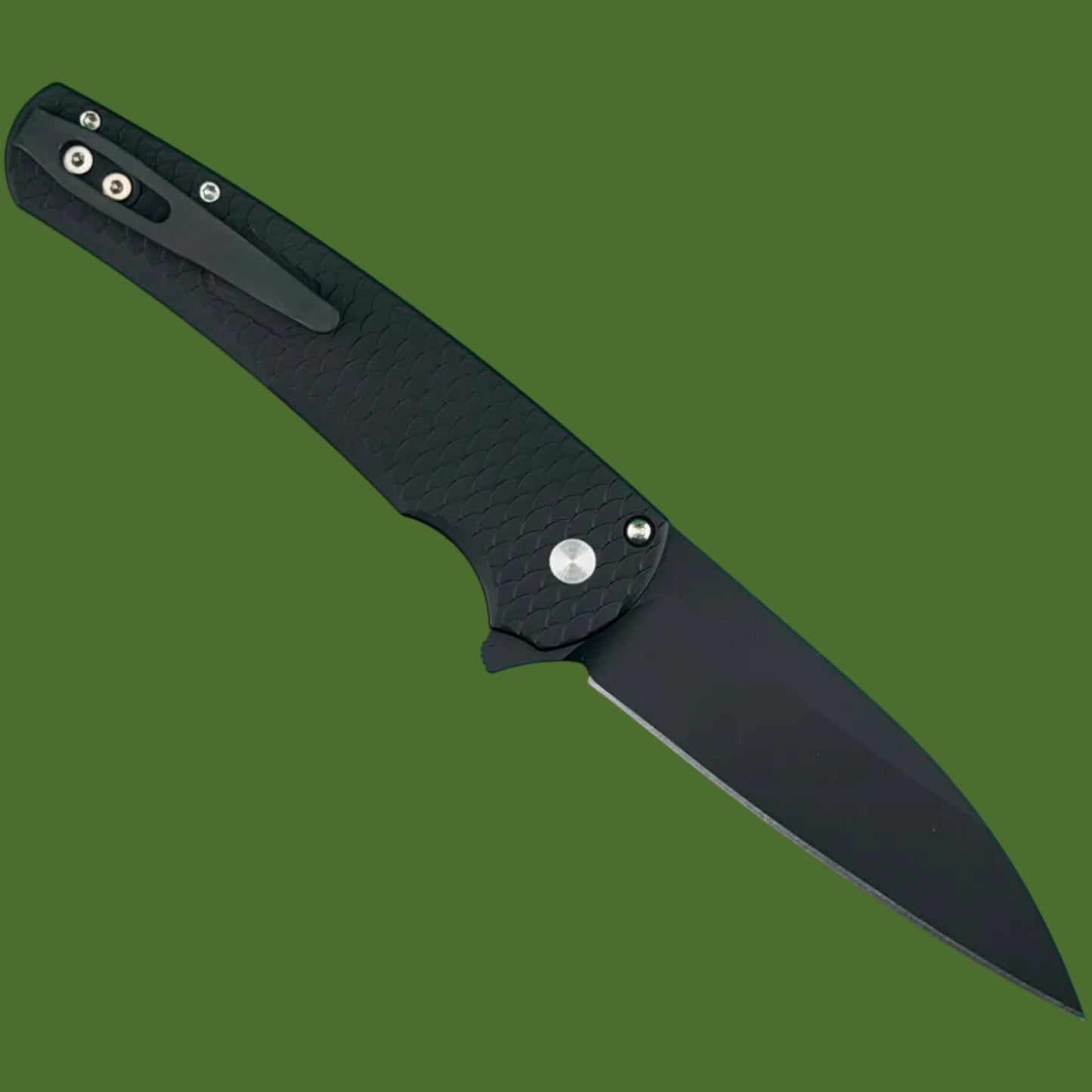Protech Malibu Button Lock Flipper Dragon Scale Handles DLC Wharncliffe Blade Black Lip Pearl Button 5336-LTD