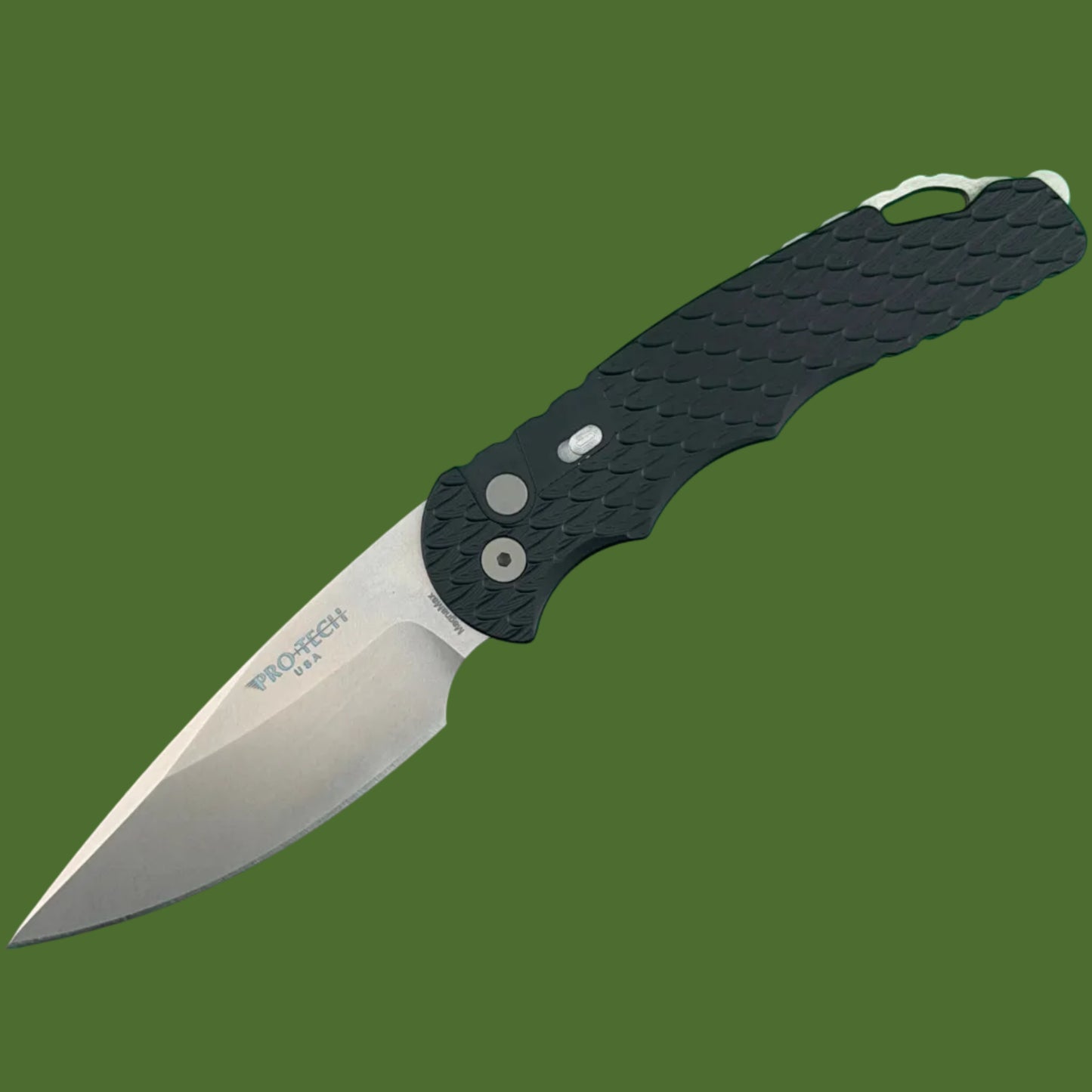 Protech TR-4 Auto Black Feather Texture Aluminum Handle Stonewash MagnaMax Blade T4105FMM